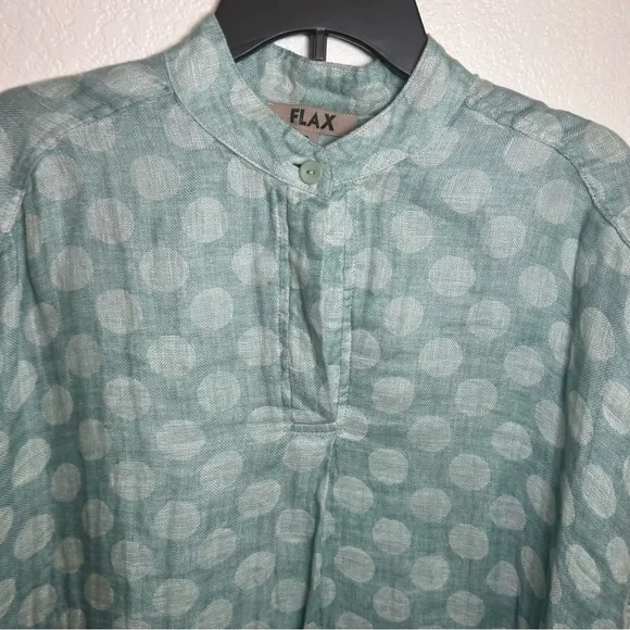 FLAX  Women’s Light Blue Polka Dot Linen Spartan Pullover Boxy Top Blouse Sz S - Picture 12 of 16